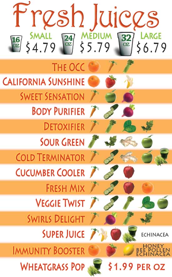 Fresh Juice Menu Items